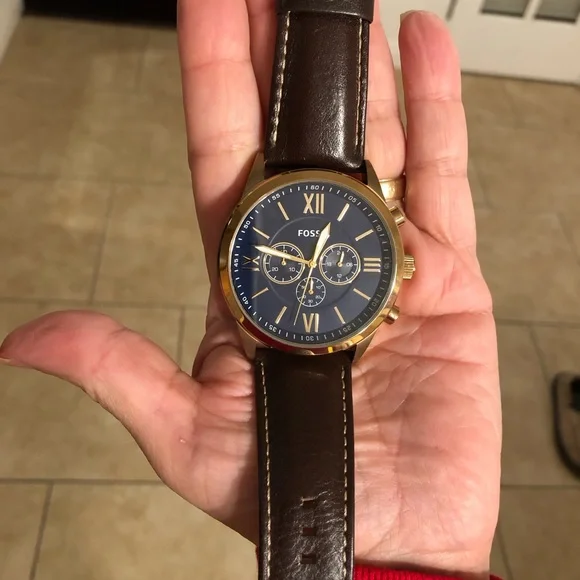 FOSSIL BQ2095 FLYNN GOLD BLUE BROWN LEATHER CHRONOGRAPHMEN WATCH